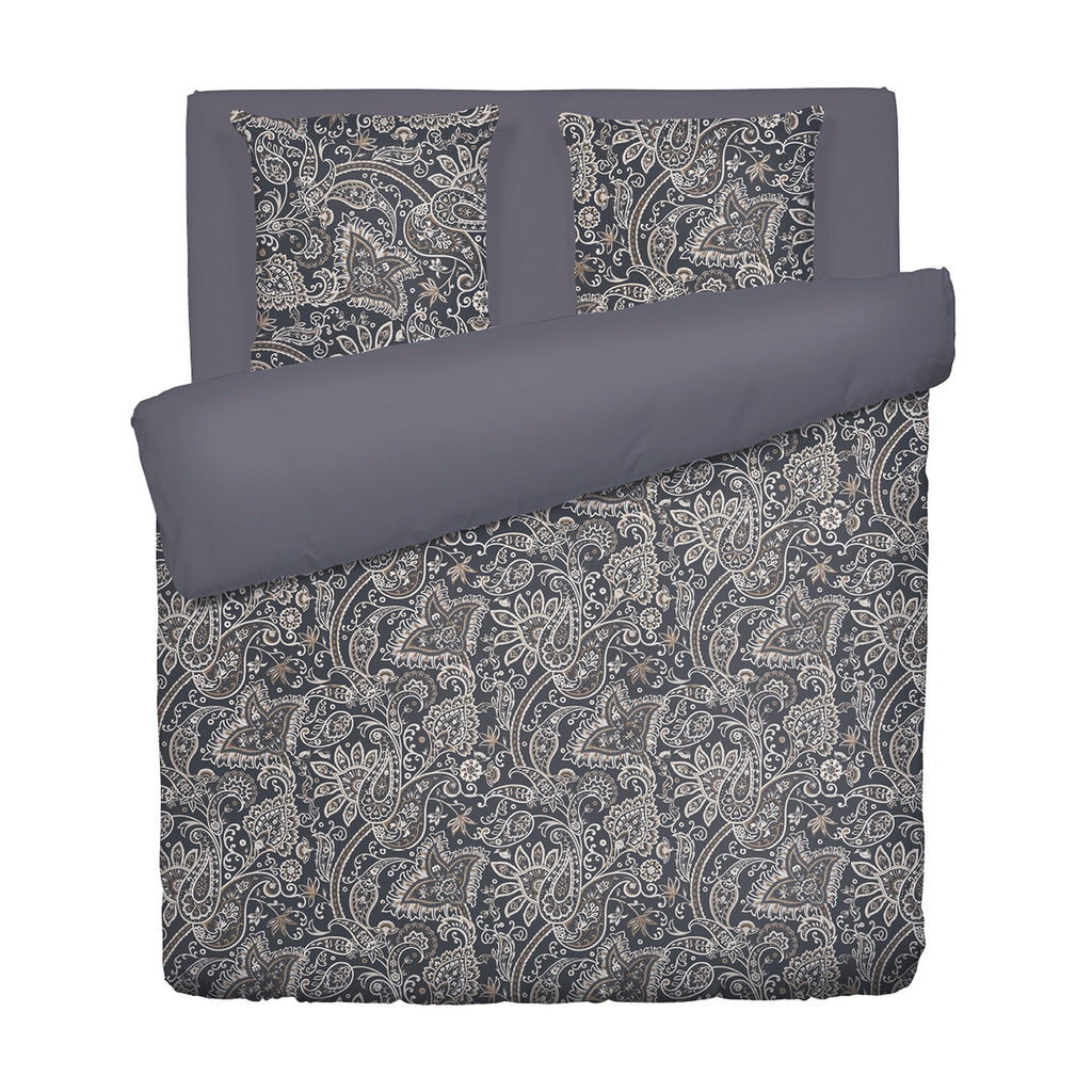 Copripiumino + 2 Federe In Raso Di Cotone - Paisley Grigio / Tortora