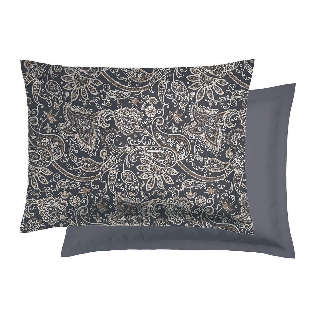 Set Di 2 Federe In Raso Di Cotone - Paisley Grigio / Tortora