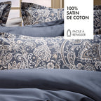 Set Di 2 Federe In Raso Di Cotone - Paisley Grigio / Tortora