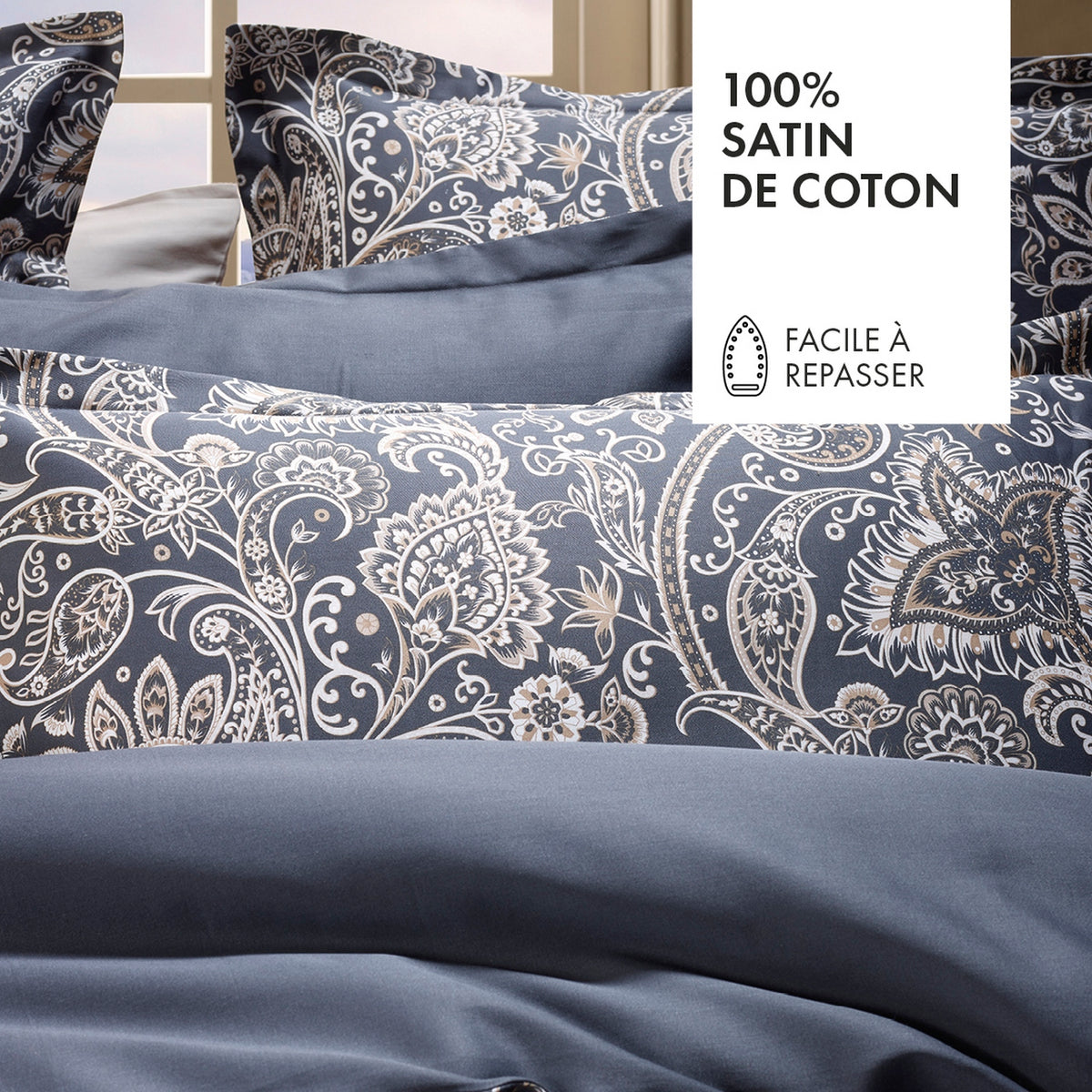 Set Di 2 Federe In Raso Di Cotone - Paisley Grigio / Tortora
