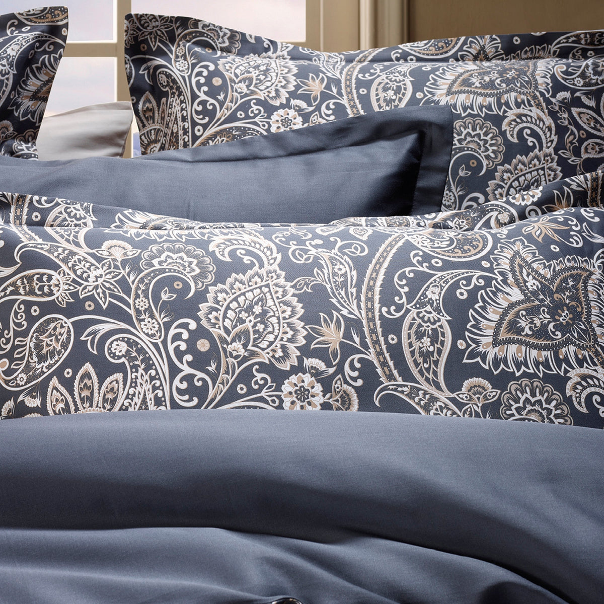 Set Di 2 Federe In Raso Di Cotone - Paisley Grigio / Tortora