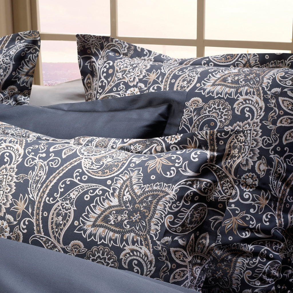 Set Di 2 Federe In Raso Di Cotone - Paisley Grigio / Tortora