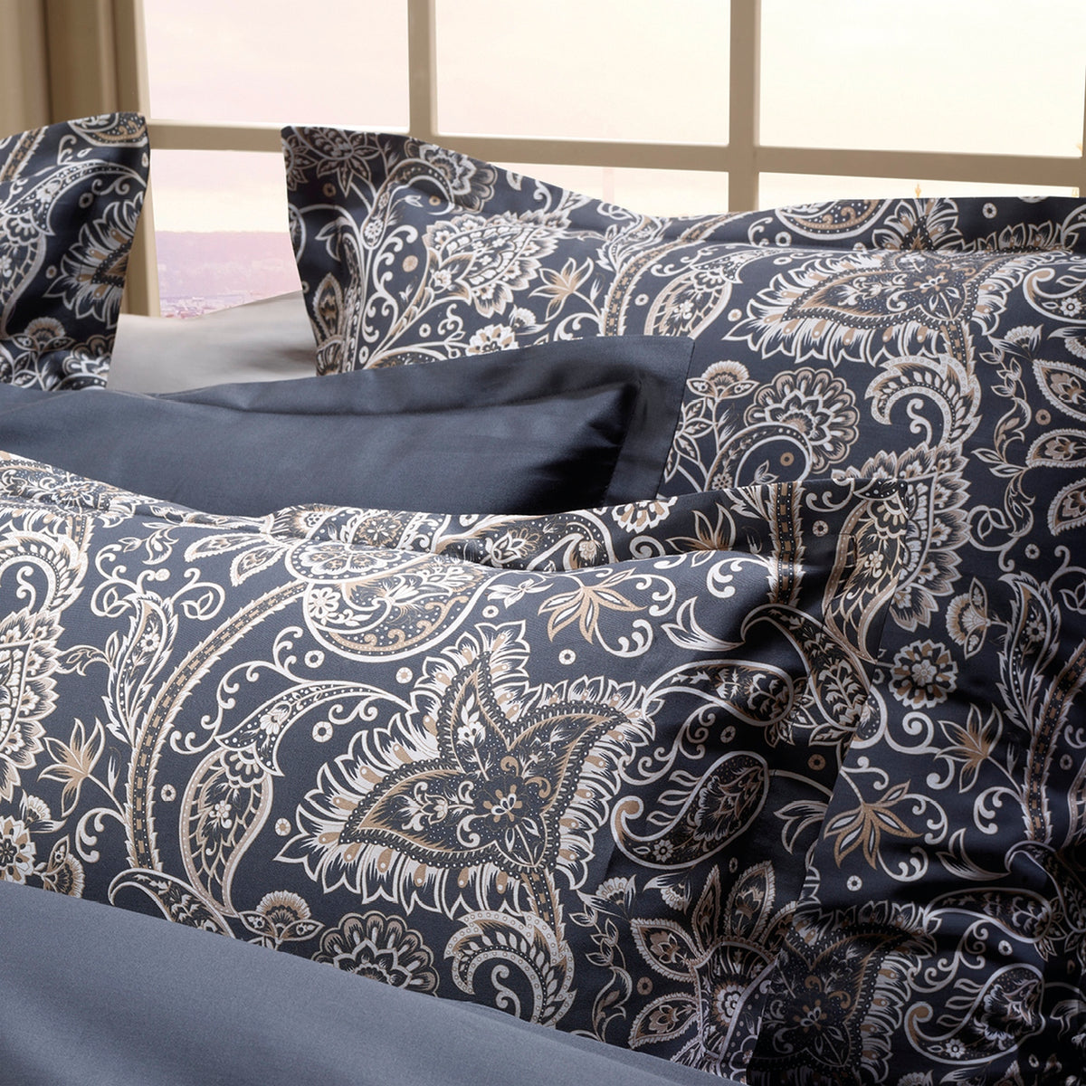 Set Di 2 Federe In Raso Di Cotone - Paisley Grigio / Tortora