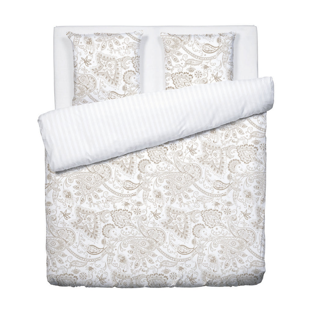 Housse De Couette + 2 Taies D'Oreiller Satin De Coton - Paisley Taupe