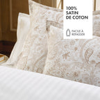 Housse De Couette + 2 Taies D'Oreiller Satin De Coton - Paisley Taupe
