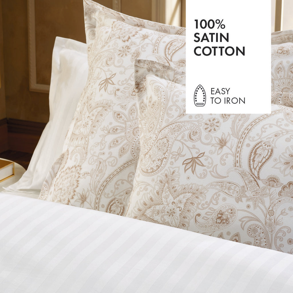 Housse De Couette + 2 Taies D'Oreiller Satin De Coton - Paisley Taupe