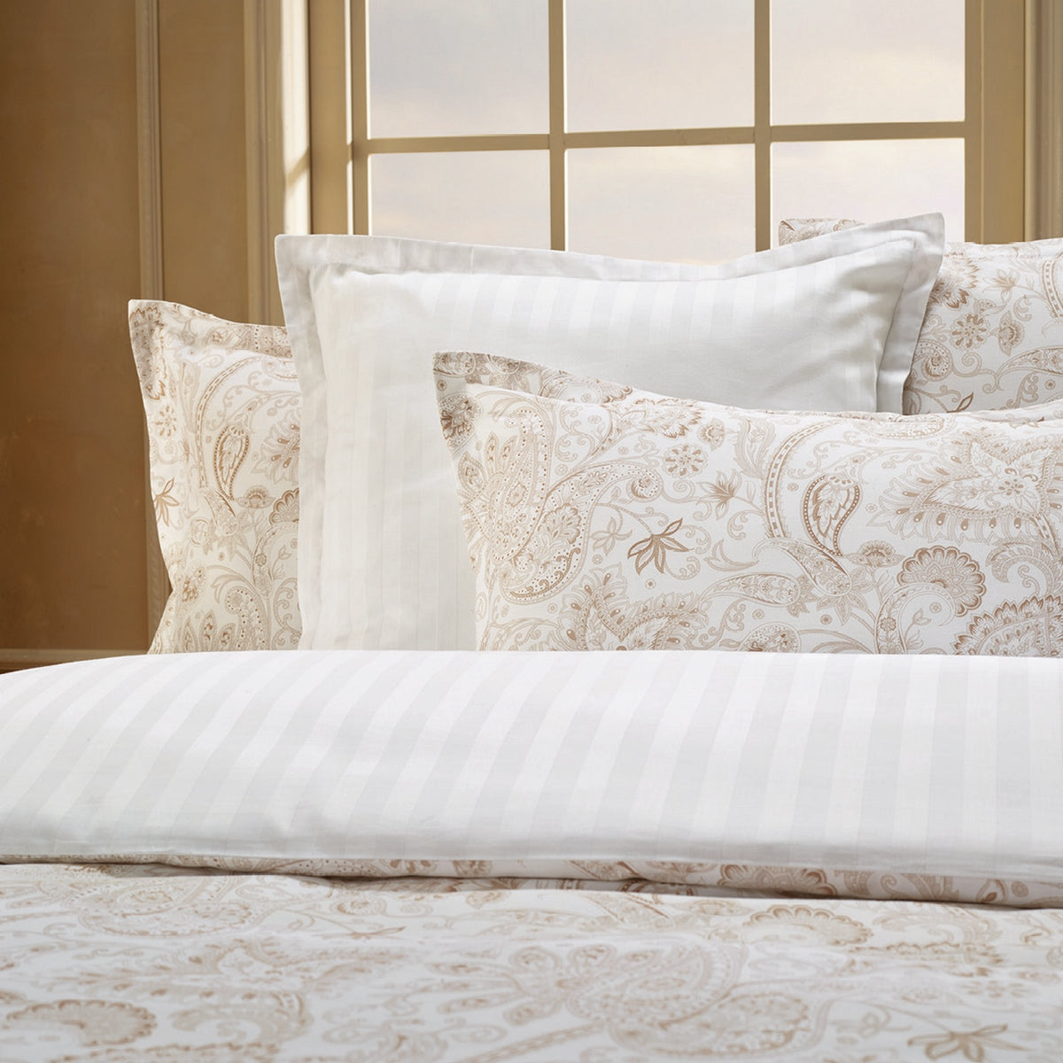 Housse De Couette + 2 Taies D'Oreiller Satin De Coton - Paisley Taupe