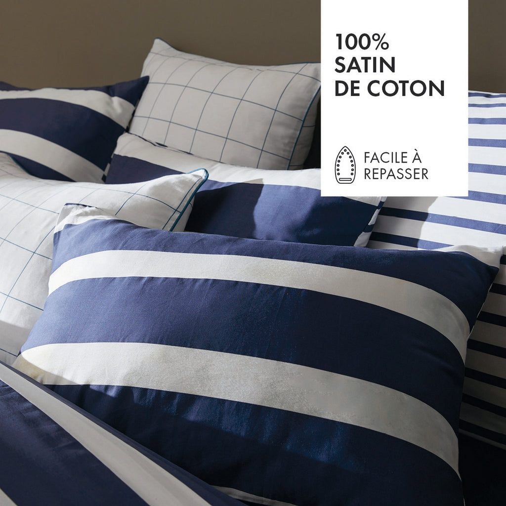 Set De 2 Taies D'Oreiller Satin De Coton - Horizon Bleu