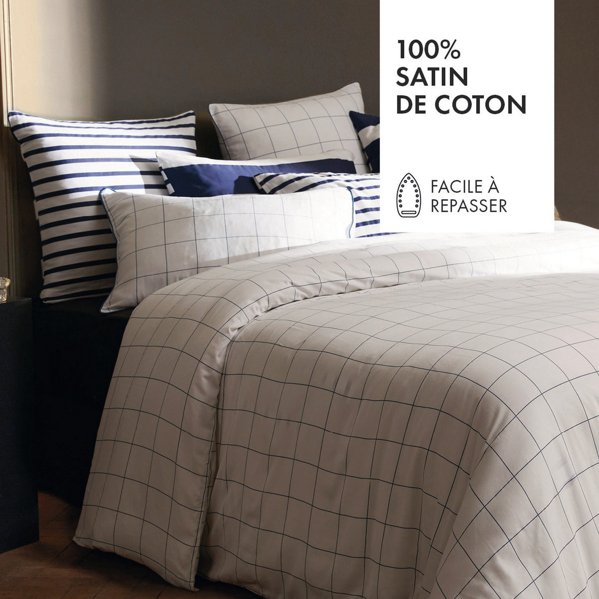 Set De 2 Taies D'Oreiller Satin De Coton - Motif À Carreaux Blanc