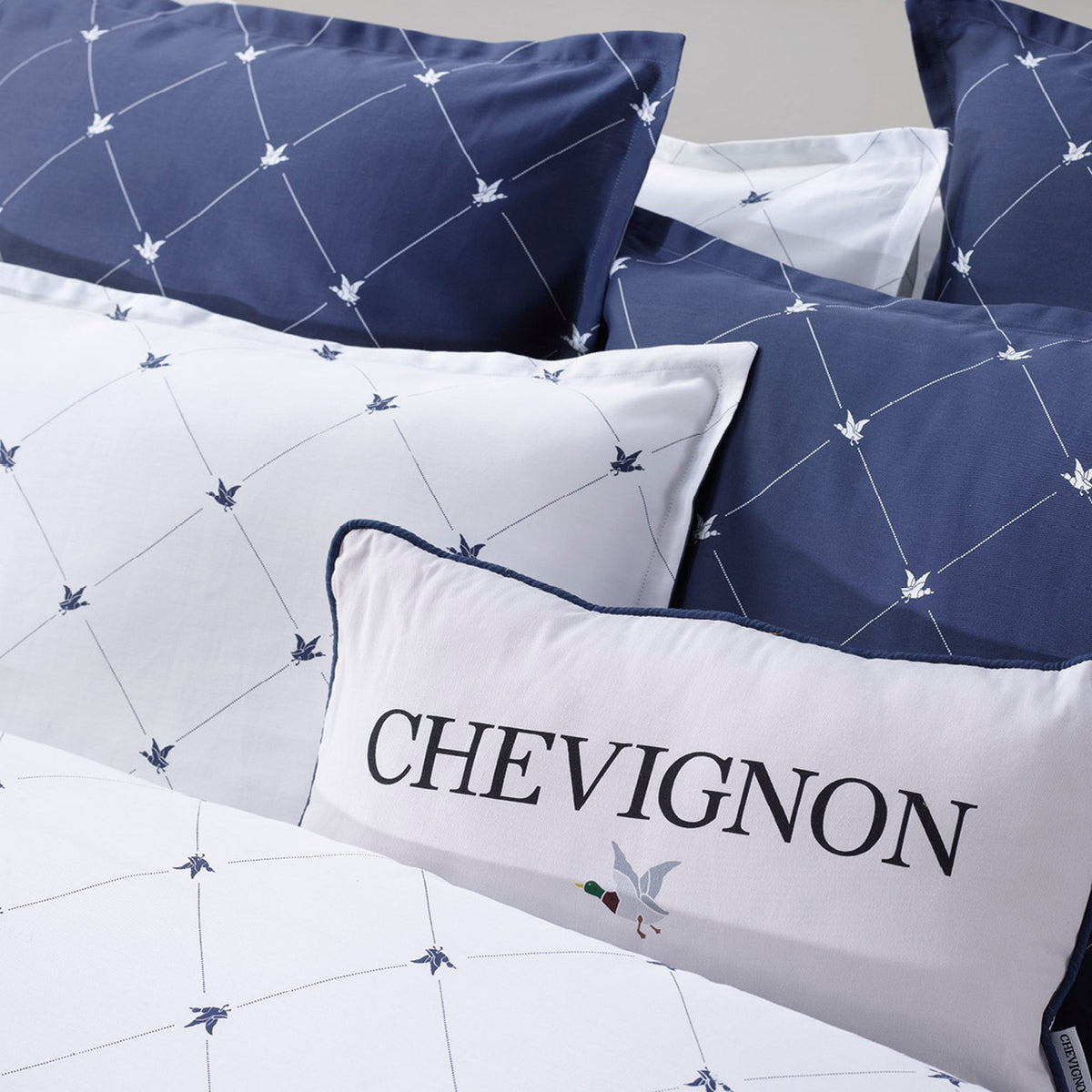 Housse De Couette + Taie D'Oreiller Satin De Coton - Canards Evy Bleu