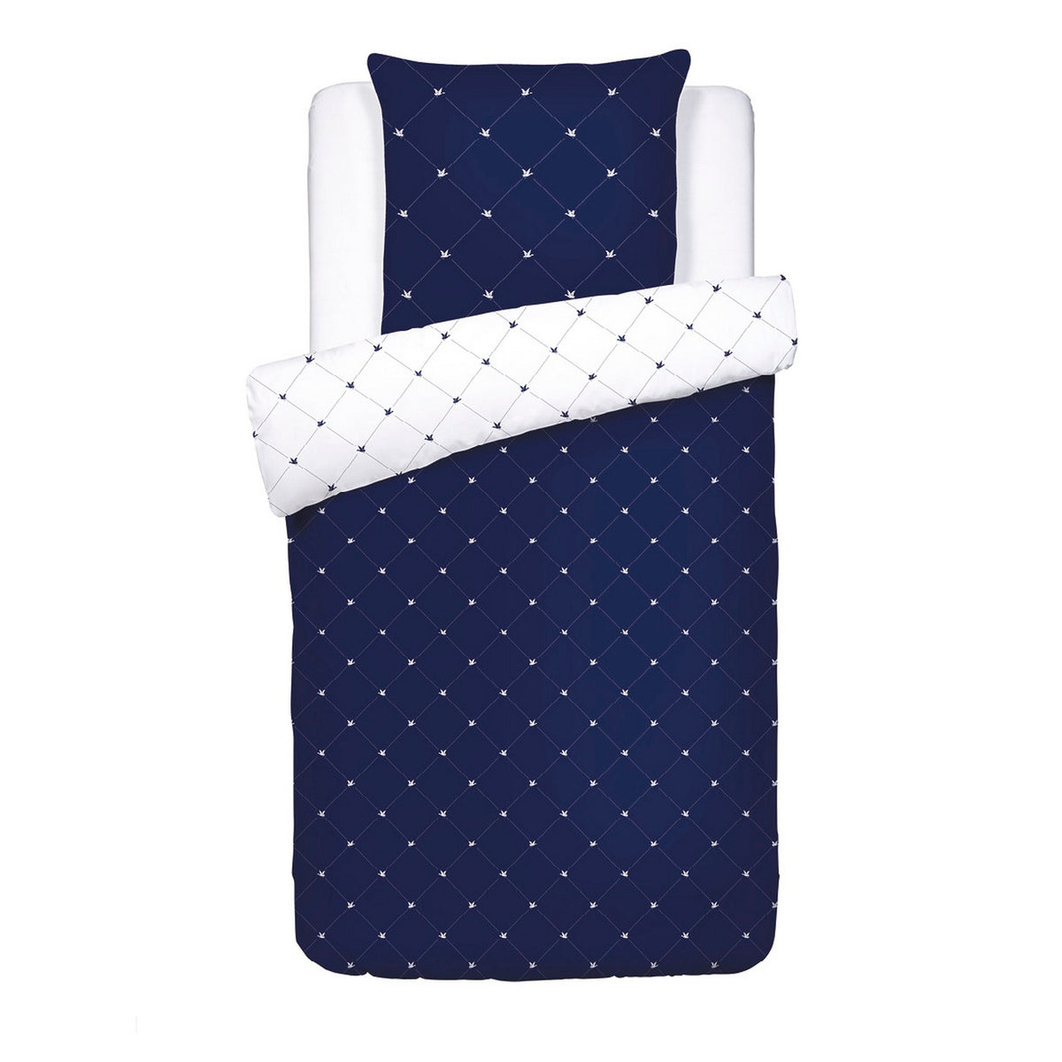 Housse De Couette + Taie D'Oreiller Satin De Coton - Canards Evy Bleu