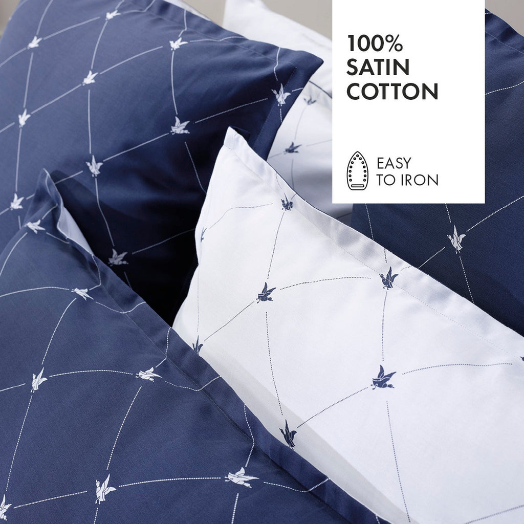 Set De 2 Taies D'Oreiller Satin De Coton - Canards Evy Bleu
