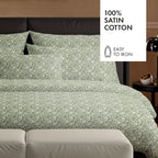 Set De 2 Taies D'Oreiller Satin De Coton - Fleurs Vert
