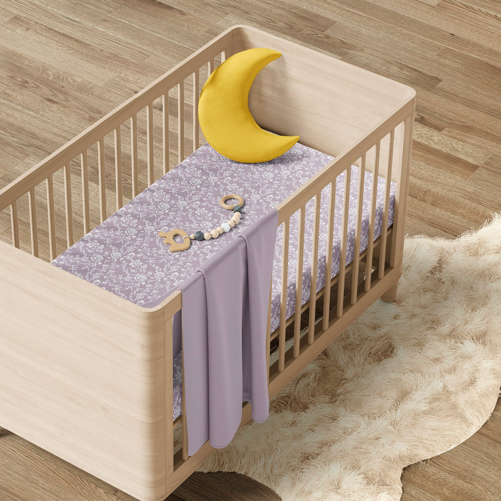 Drap Plat Bébé Satin De Coton - Fleurs Lavande