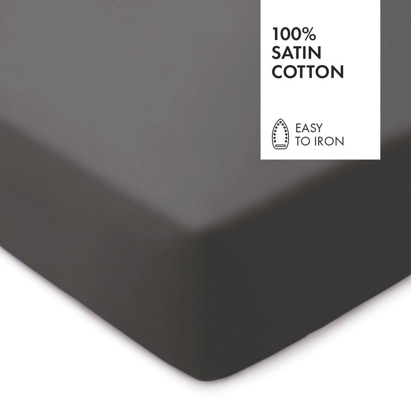 Drap-Housse Satin De Coton Uni Gris Foncé