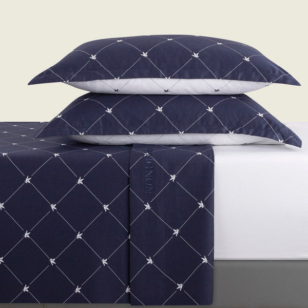 Set Di Lenzuola In Raso Di Cotone - Canards Evy Blu
