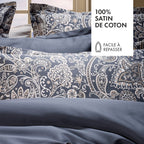 Set Di 2 Federe In Raso Di Cotone - Paisley Grigio / Tortora