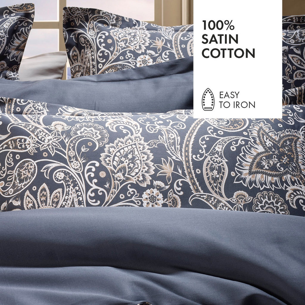 Set Di 2 Federe In Raso Di Cotone - Paisley Grigio / Tortora