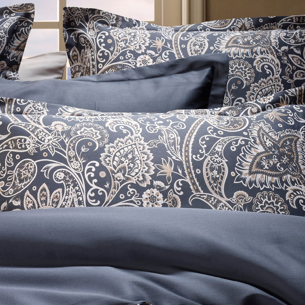 Set Di 2 Federe In Raso Di Cotone - Paisley Grigio / Tortora
