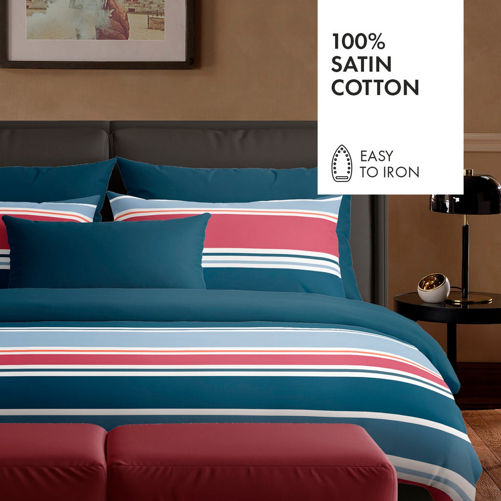 Housse De Couette + 2 Taies D'Oreiller Satin De Coton - À L'Infini Bleu Foncé