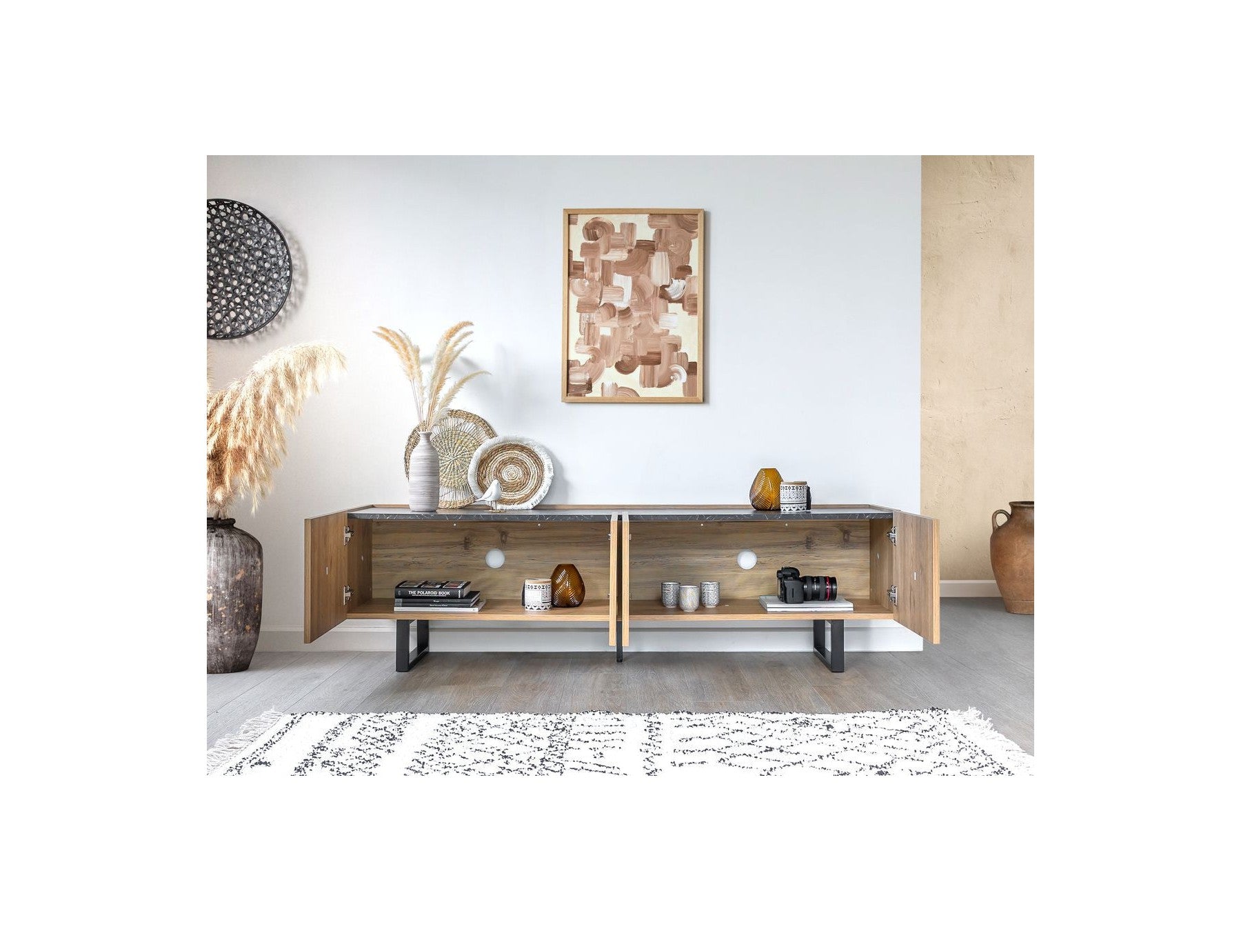 Opera - TV Unit - Oak Effect and Black Marble Imitation