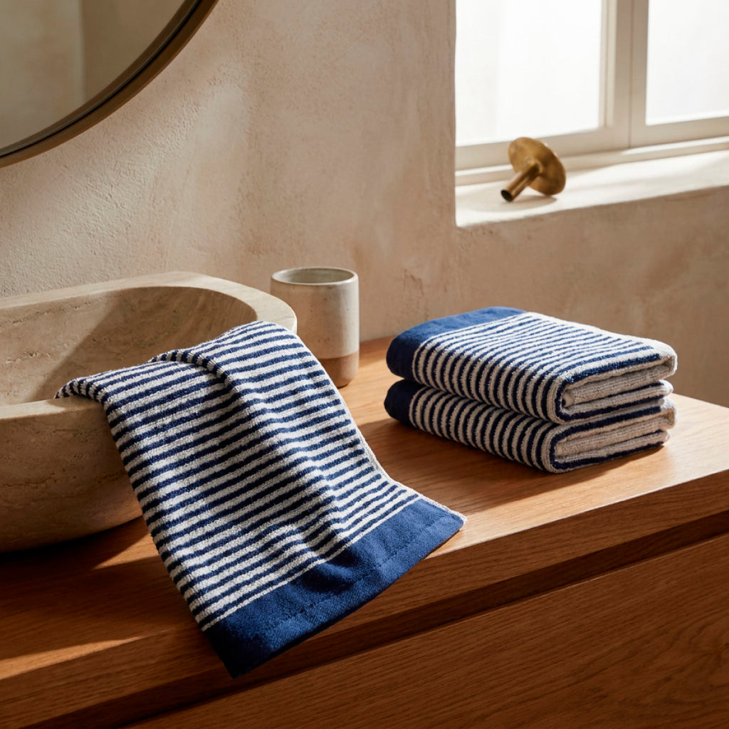 Toalla De Baño Algodón Peinado Jacquard Yd - Océano Blanco / Azul
