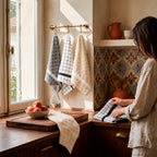 Strofinaccio da Cucina in Cotone Pettinato Zt - Tessitura Bianco / Taupe