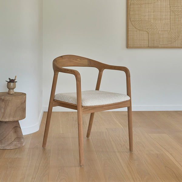 Ambre - Stol - Massiv teak och bouclésits - Ecru