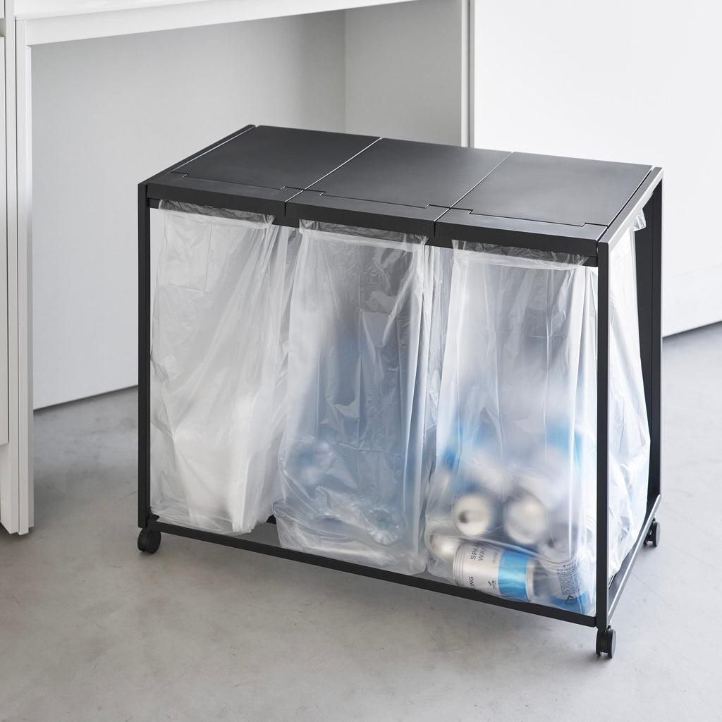 Cubo De Basura De 3 Compartimentos Tower Con Ruedas - Negro