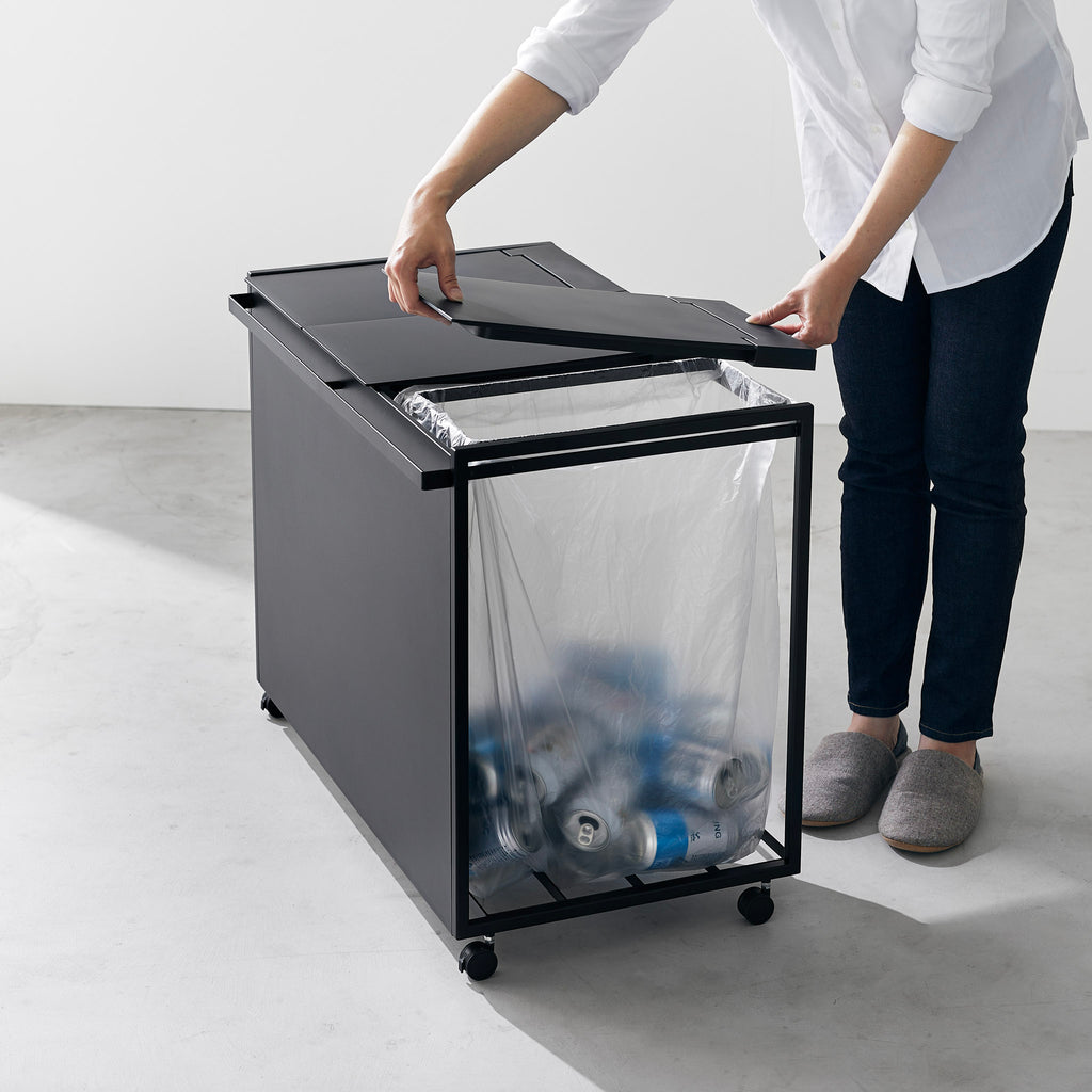 Cubo De Basura De 3 Compartimentos Tower Con Ruedas - Negro