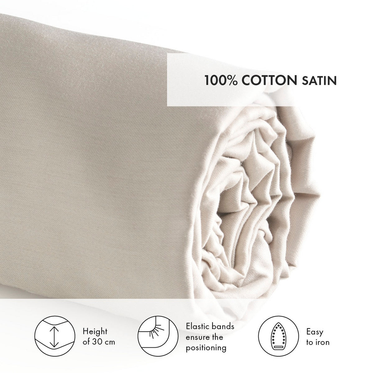 Drap-Housse Satin De Coton - Beige - Uni