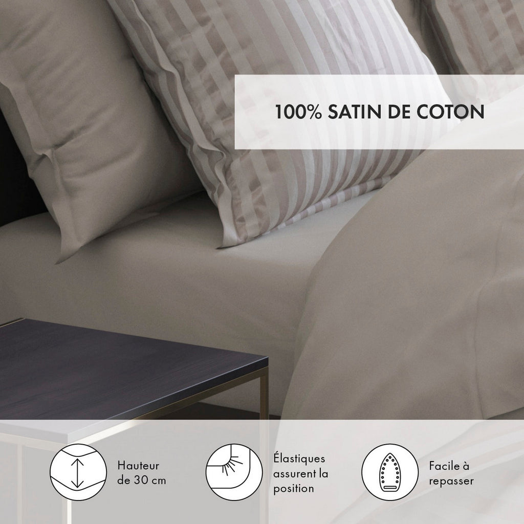 Drap-Housse Satin De Coton - Taupe - Uni
