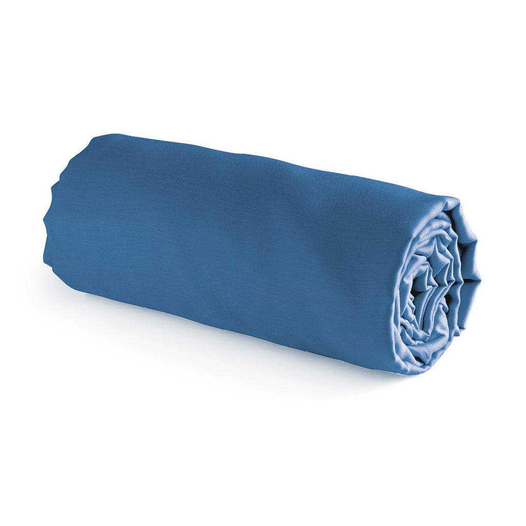 Sábana Bajera Satén De Algodón - Azul - Liso