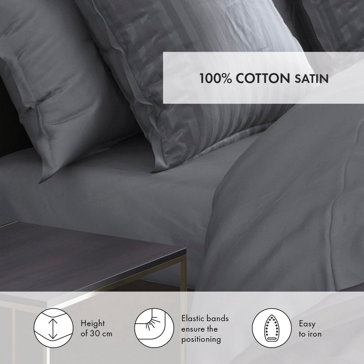 Drap-Housse Satin De Coton - Gris Clair - Uni