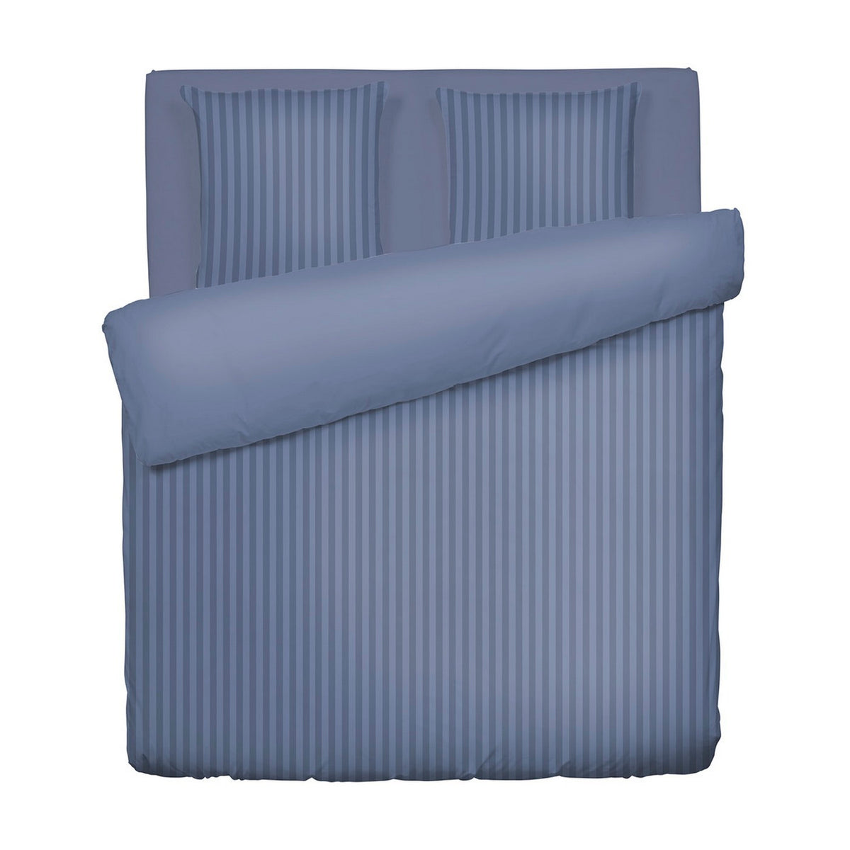 Dobby Stripe Woven Cotton Sateen Duvet Cover + Pillowcases - Blue - Dobby Stripe Woven