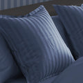 Set Of 2 Dobby Stripe Woven Cotton Satin Pillowcases - Blue - Dobby Stripe Woven