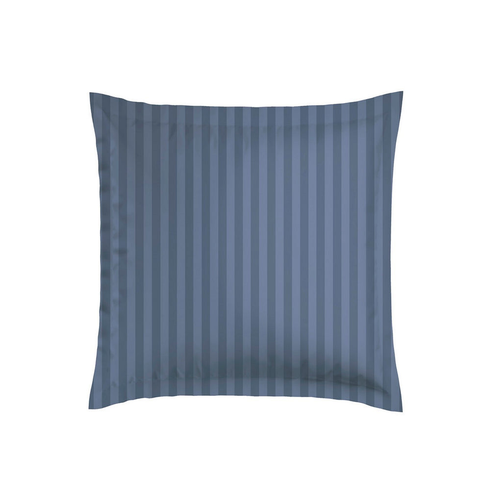 Set Of 2 Dobby Stripe Woven Cotton Satin Pillowcases - Blue - Dobby Stripe Woven