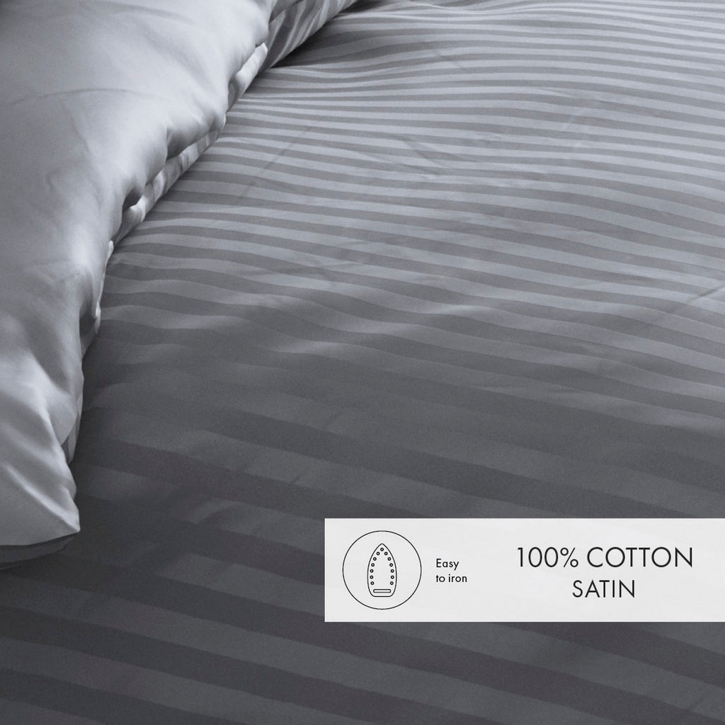 Dobby Stripe Woven Cotton Sateen Duvet Cover + Pillowcases - Dark Gray - Dobby Stripe Woven