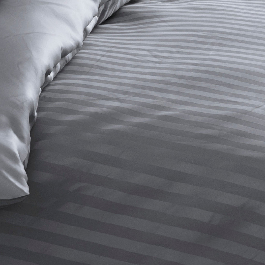 Dobby Stripe Woven Cotton Sateen Duvet Cover + Pillowcases - Dark Gray - Dobby Stripe Woven