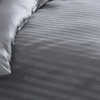 Dobby Stripe Woven Cotton Sateen Duvet Cover + Pillowcases - Dark Gray - Dobby Stripe Woven