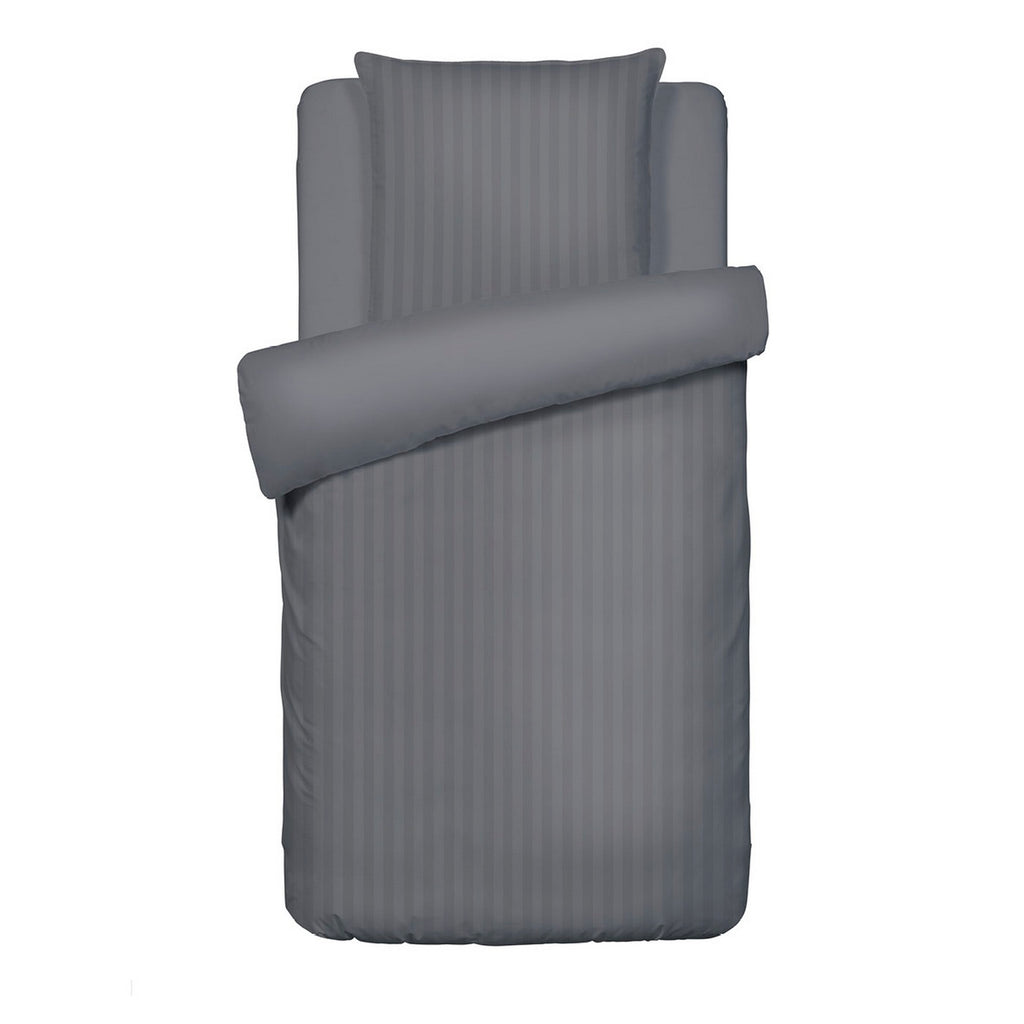 Dobby Stripe Woven Cotton Sateen Duvet Cover + Pillowcases - Dark Gray - Dobby Stripe Woven