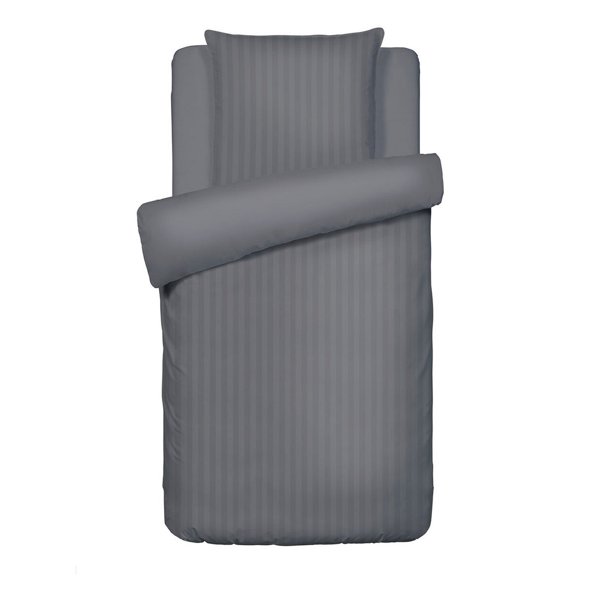 Dobby Stripe Woven Cotton Sateen Duvet Cover + Pillowcases - Dark Gray - Dobby Stripe Woven
