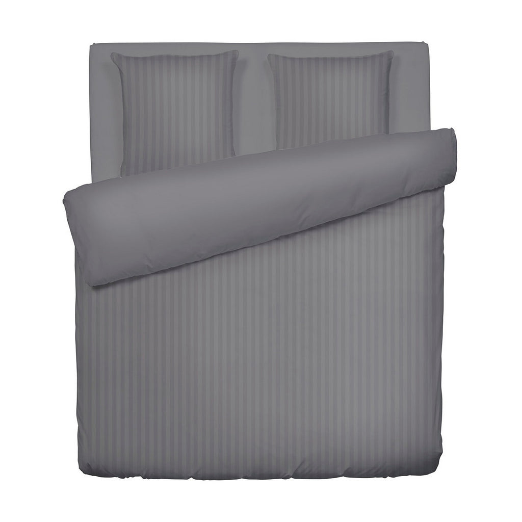 Dobby Stripe Woven Cotton Sateen Duvet Cover + Pillowcases - Dark Gray - Dobby Stripe Woven
