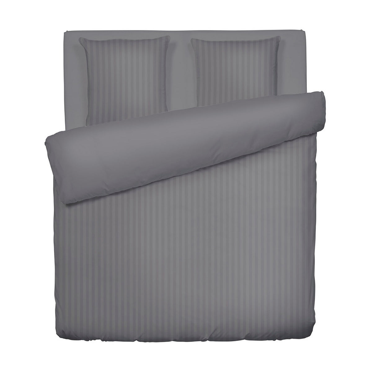 Dobby Stripe Woven Cotton Sateen Duvet Cover + Pillowcases - Dark Gray - Dobby Stripe Woven