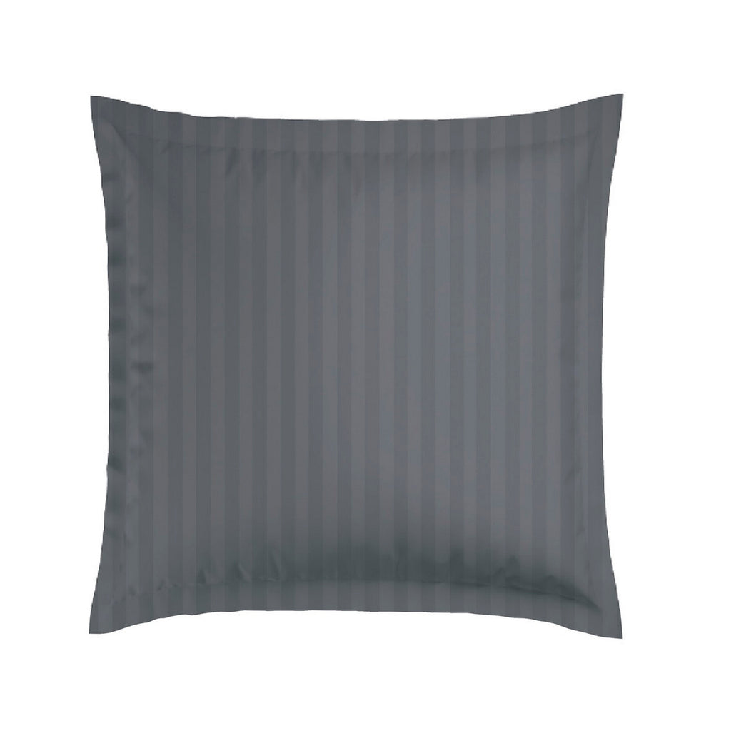 Set di 2 federe in raso di cotone a righe dobby tessute - Grigio scuro - Righe dobby tessute