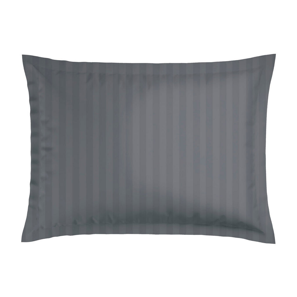 Set di 2 federe in raso di cotone a righe dobby tessute - Grigio scuro - Righe dobby tessute