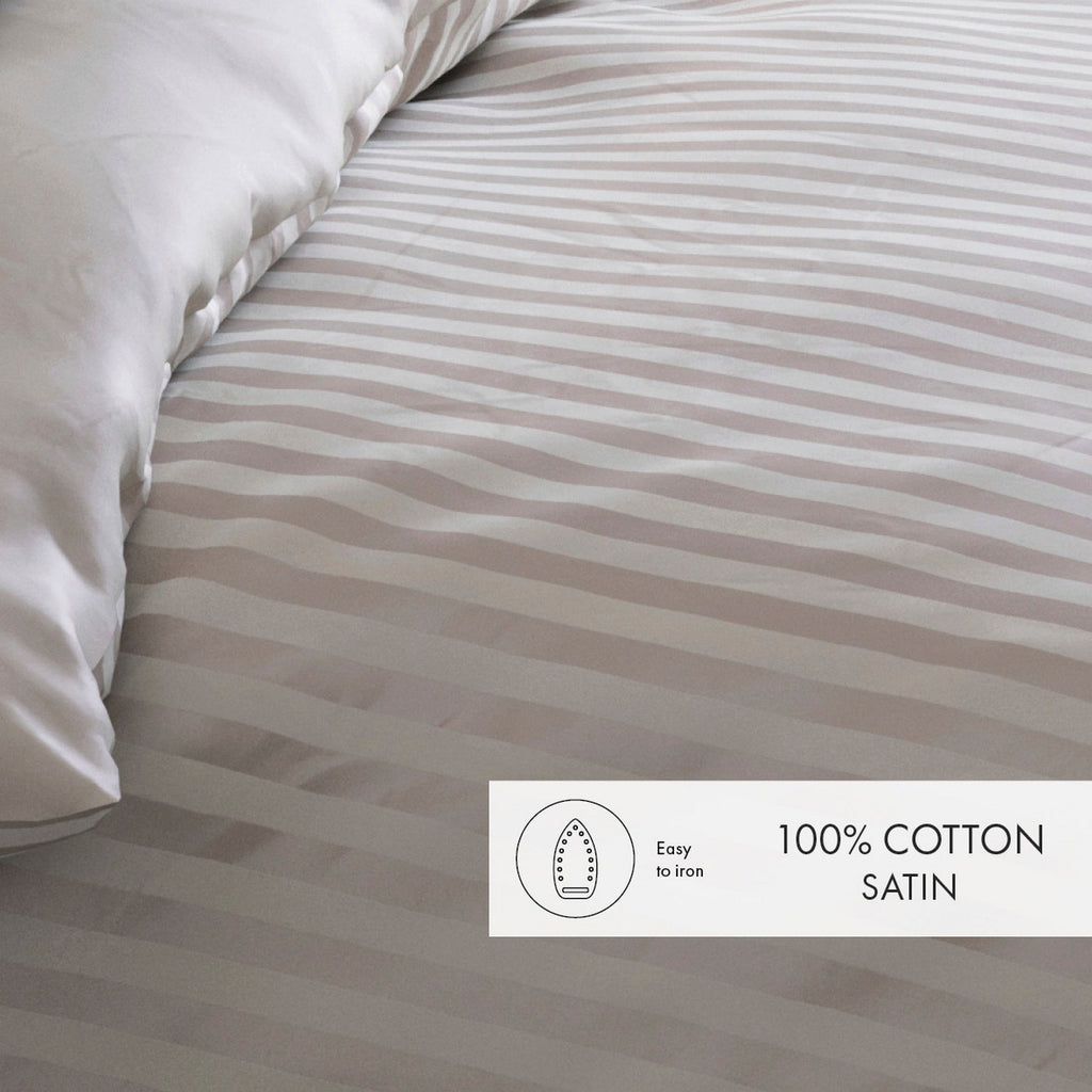 Housse De Couette + Taies D'Oreiller Satin De Coton Rayure Tissé Dobby - Taupe - Dobby Stripe Woven