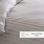 Housse De Couette + Taies D'Oreiller Satin De Coton Rayure Tissé Dobby - Taupe - Dobby Stripe Woven