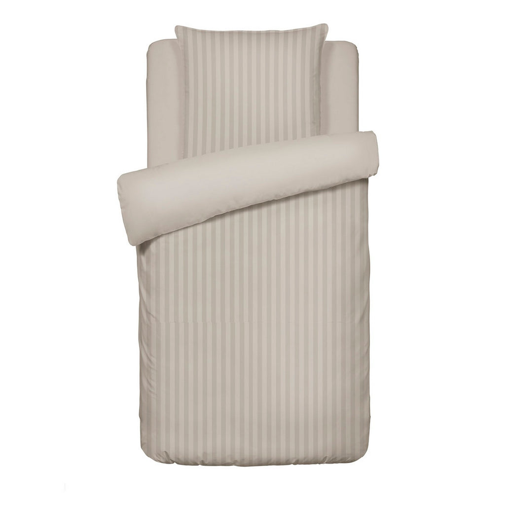 Housse De Couette + Taies D'Oreiller Satin De Coton Rayure Tissé Dobby - Taupe - Dobby Stripe Woven