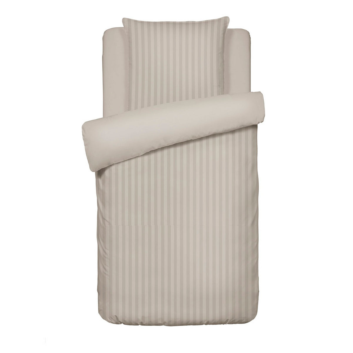 Housse De Couette + Taies D'Oreiller Satin De Coton Rayure Tissé Dobby - Taupe - Dobby Stripe Woven